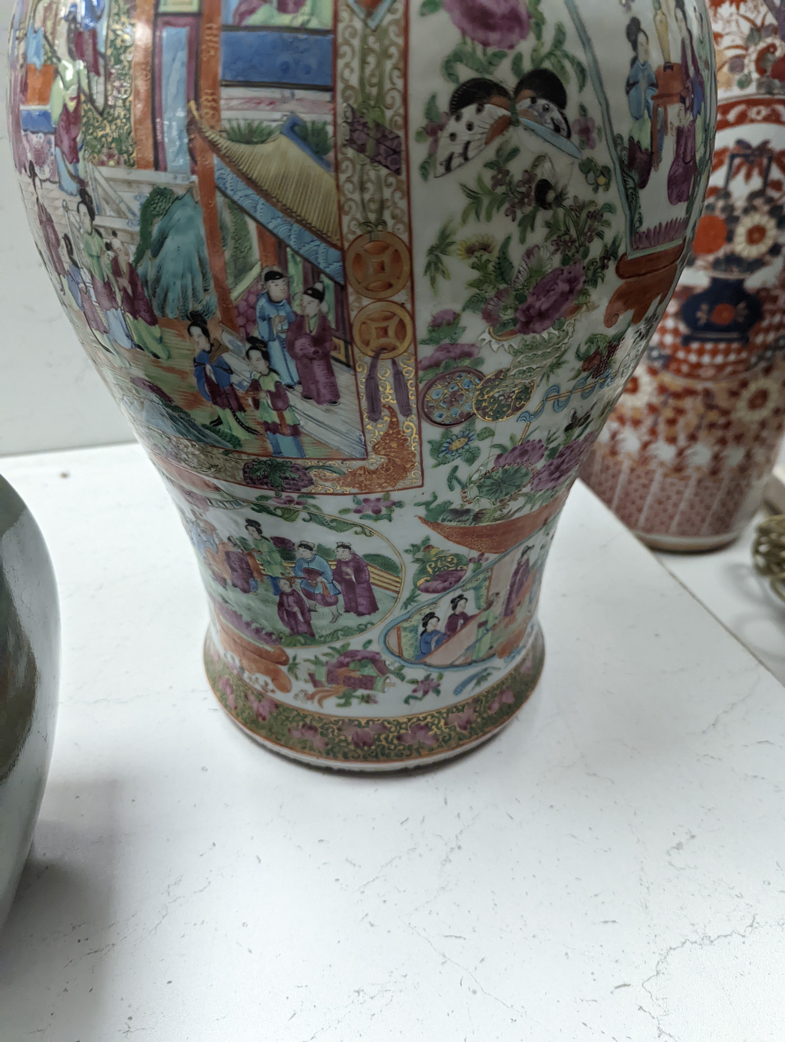 A large Chinese Canton decorated famille rose vase, 19th century, 59cm